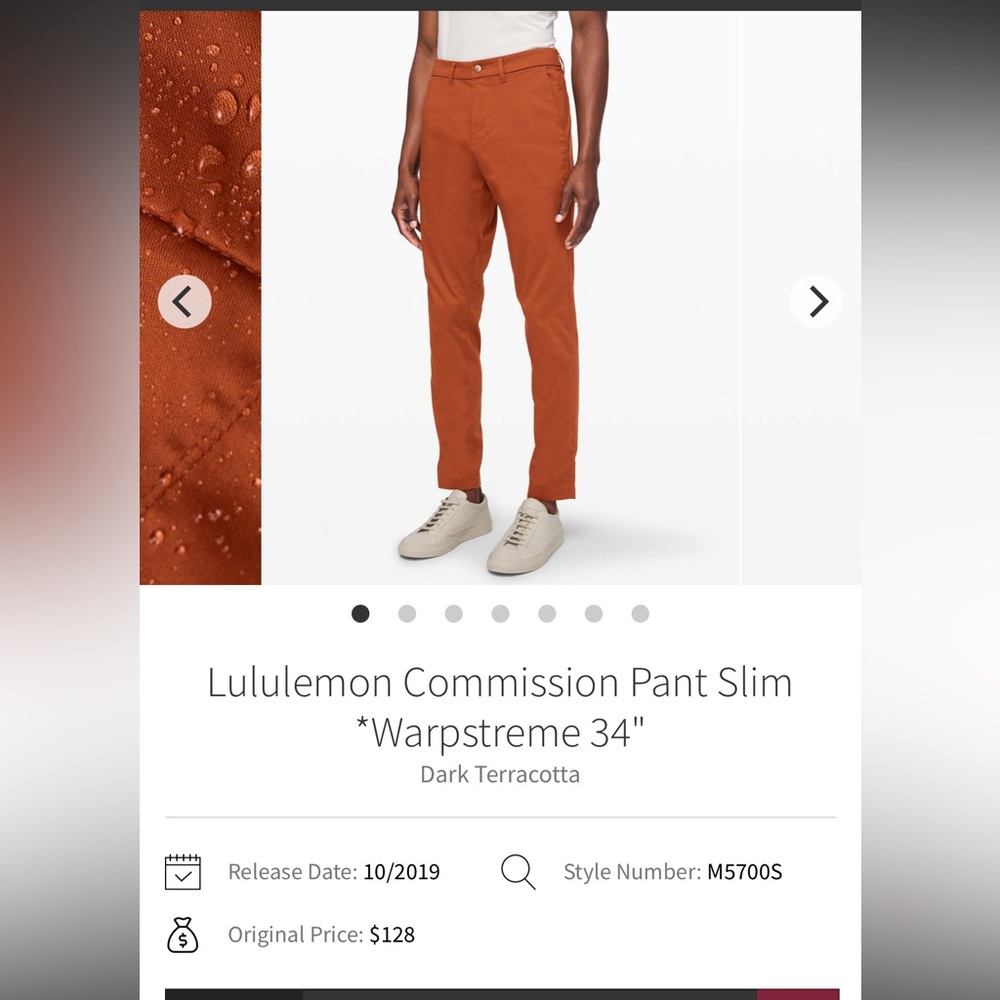 Lululemon Commission Pant Slim
*Warpstreme 34" Dark Terracotta